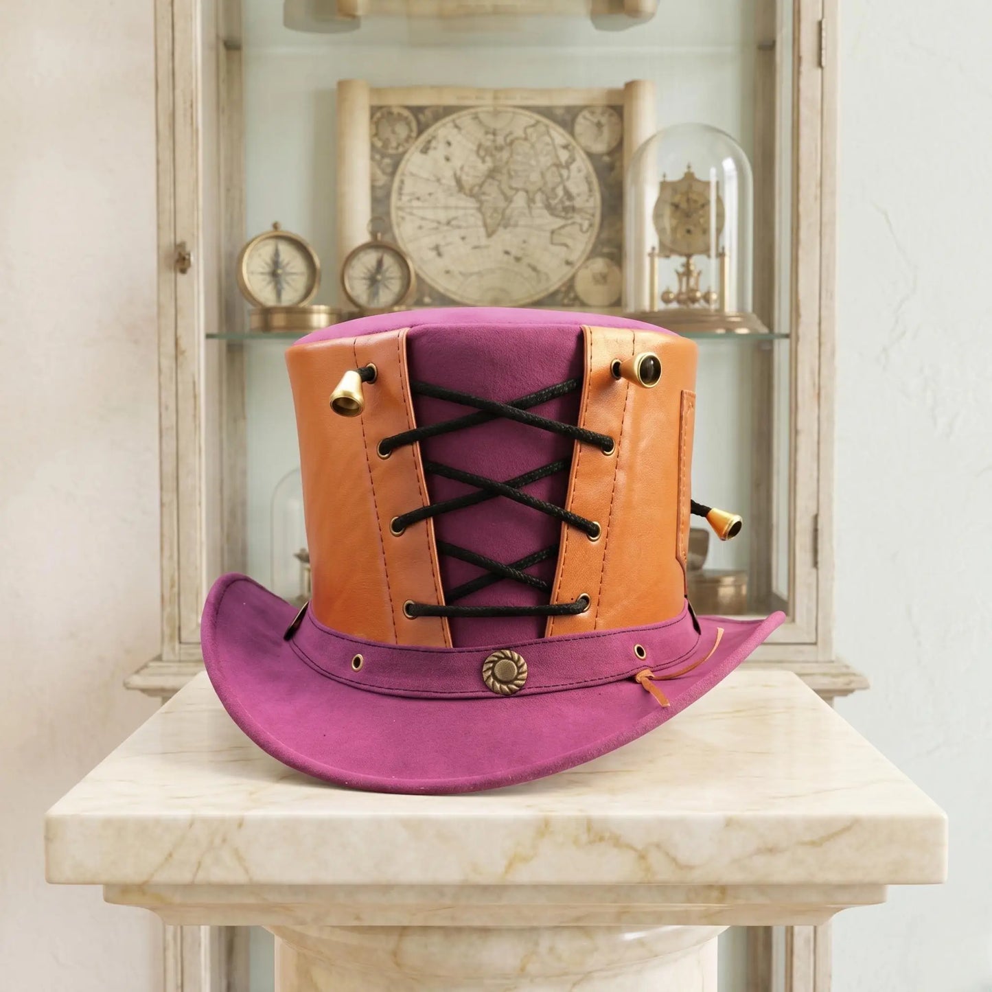 Handmade Steampunk Leather Top Hat – Victorian Gothic Lace-Up Statement Piece