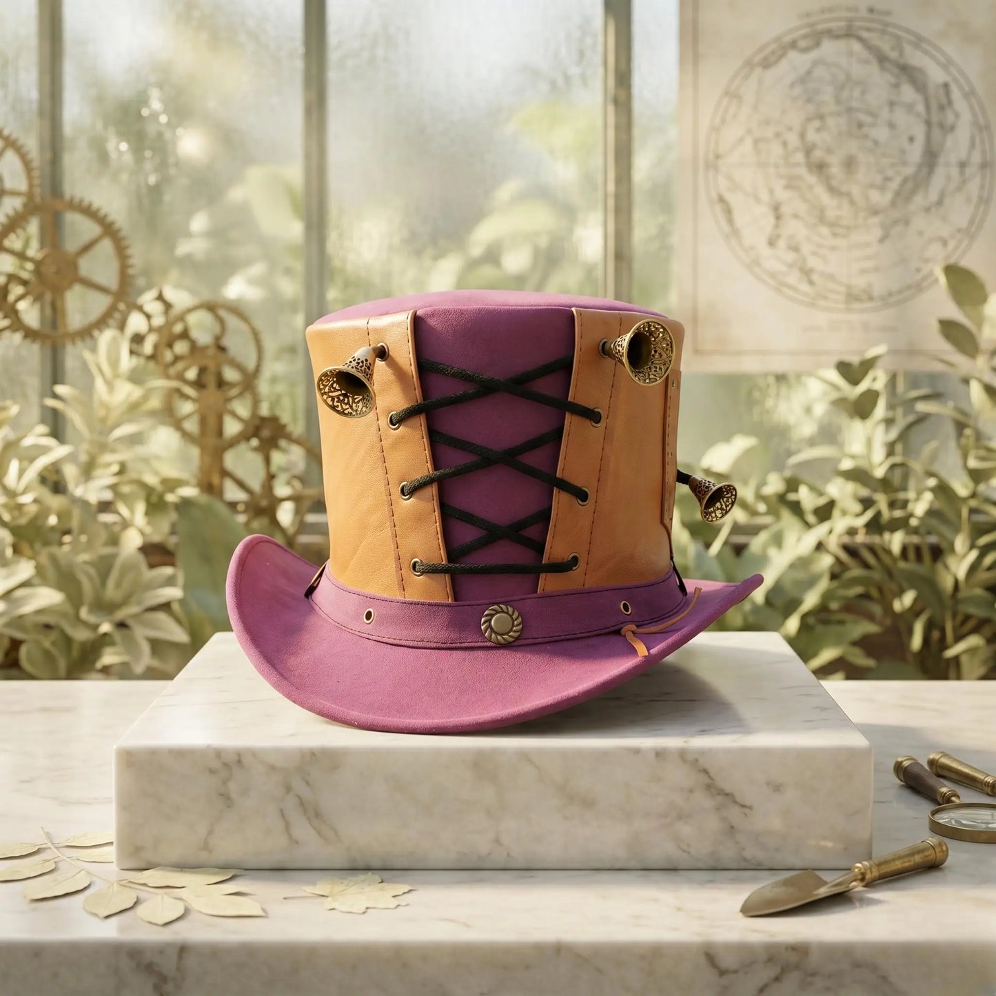 Handmade Steampunk Leather Top Hat – Victorian Gothic Lace-Up Statement Piece