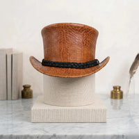 Brown Croc-Embossed Leather Top Hat – Steampunk, Gothic, Festival Wear