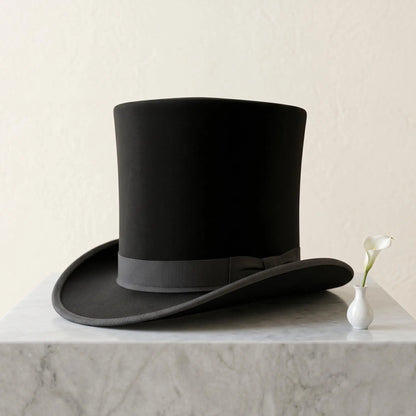 Handcrafted Black Silk Victorian Top Hat | Steampunk Formal Headwear