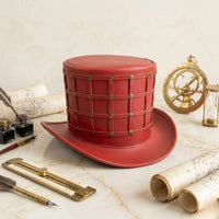 Handmade Red Leather Steampunk Top Hat – Gothic Victorian Festival & Cosplay Headwear