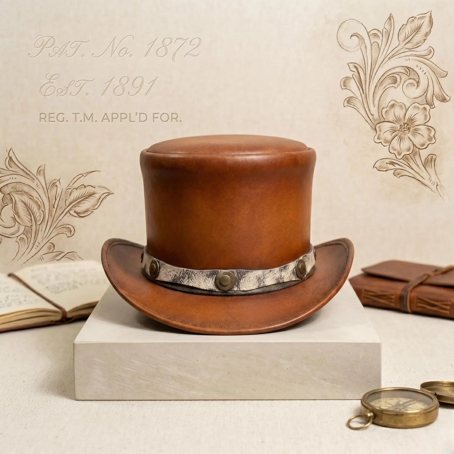 Handmade Brown Leather Steampunk Top Hat – Vintage Victorian Gothic Fashion