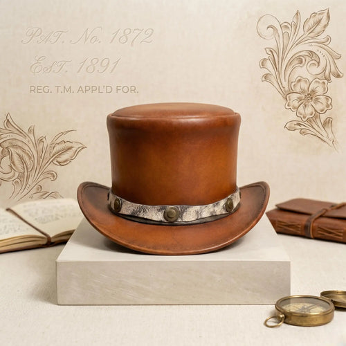 Handmade Brown Leather Steampunk Top Hat – Vintage Victorian Gothic Fashion