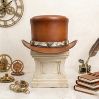 Handmade Brown Leather Steampunk Top Hat – Vintage Victorian Gothic Fashion