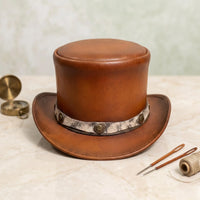 Handmade Brown Leather Steampunk Top Hat – Vintage Victorian Gothic Fashion