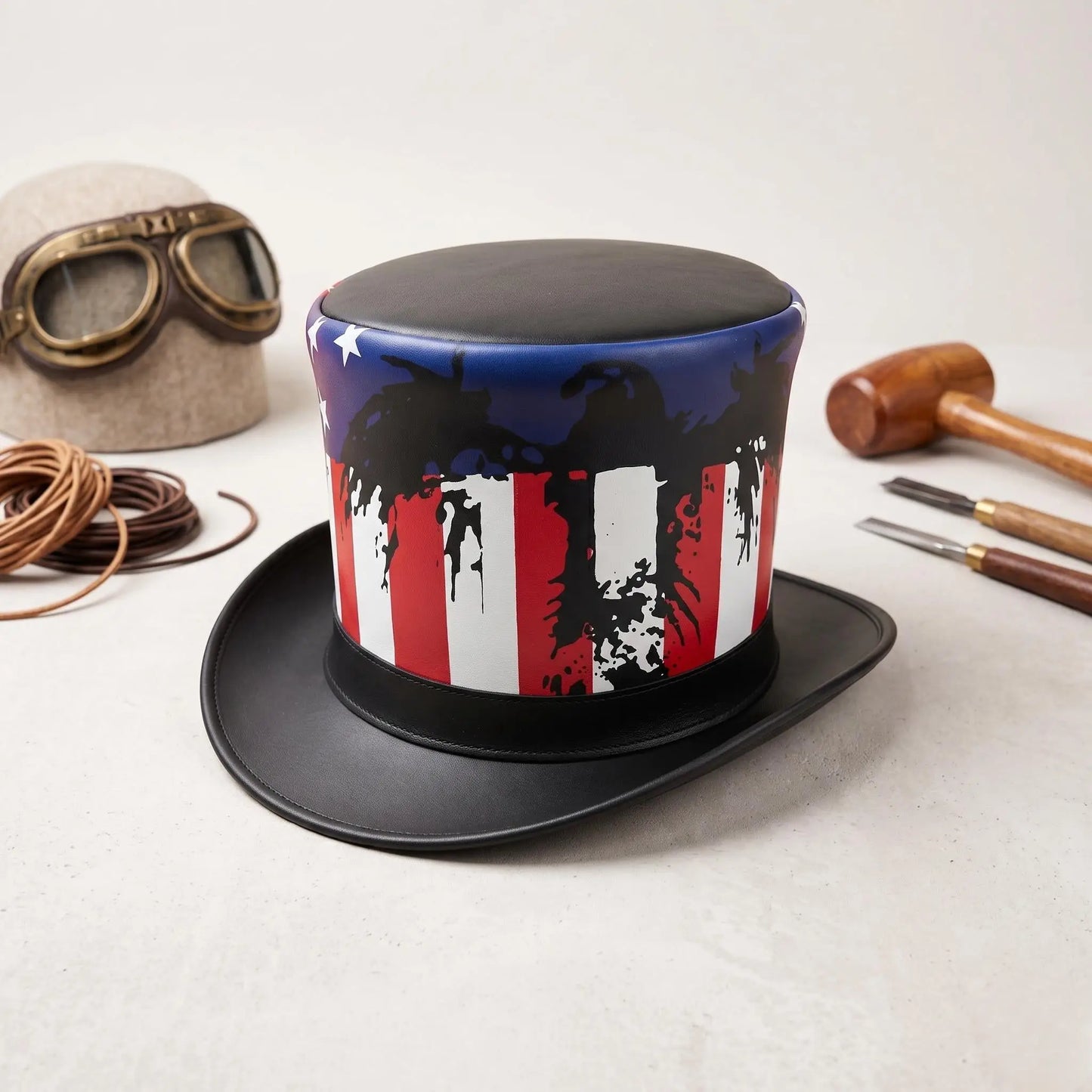 Stand Out in Bold American Style Handmade Leather Steampunk Top Hat