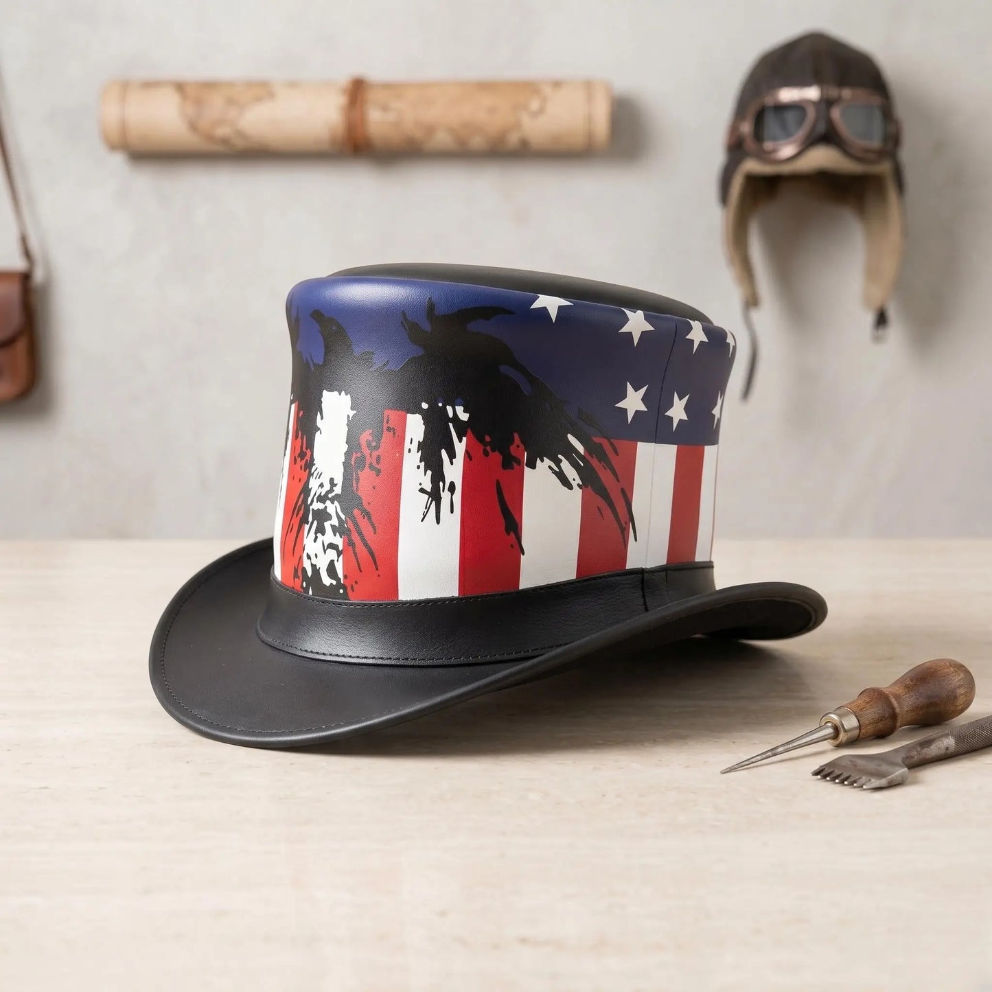 Stand Out in Bold American Style Handmade Leather Steampunk Top Hat