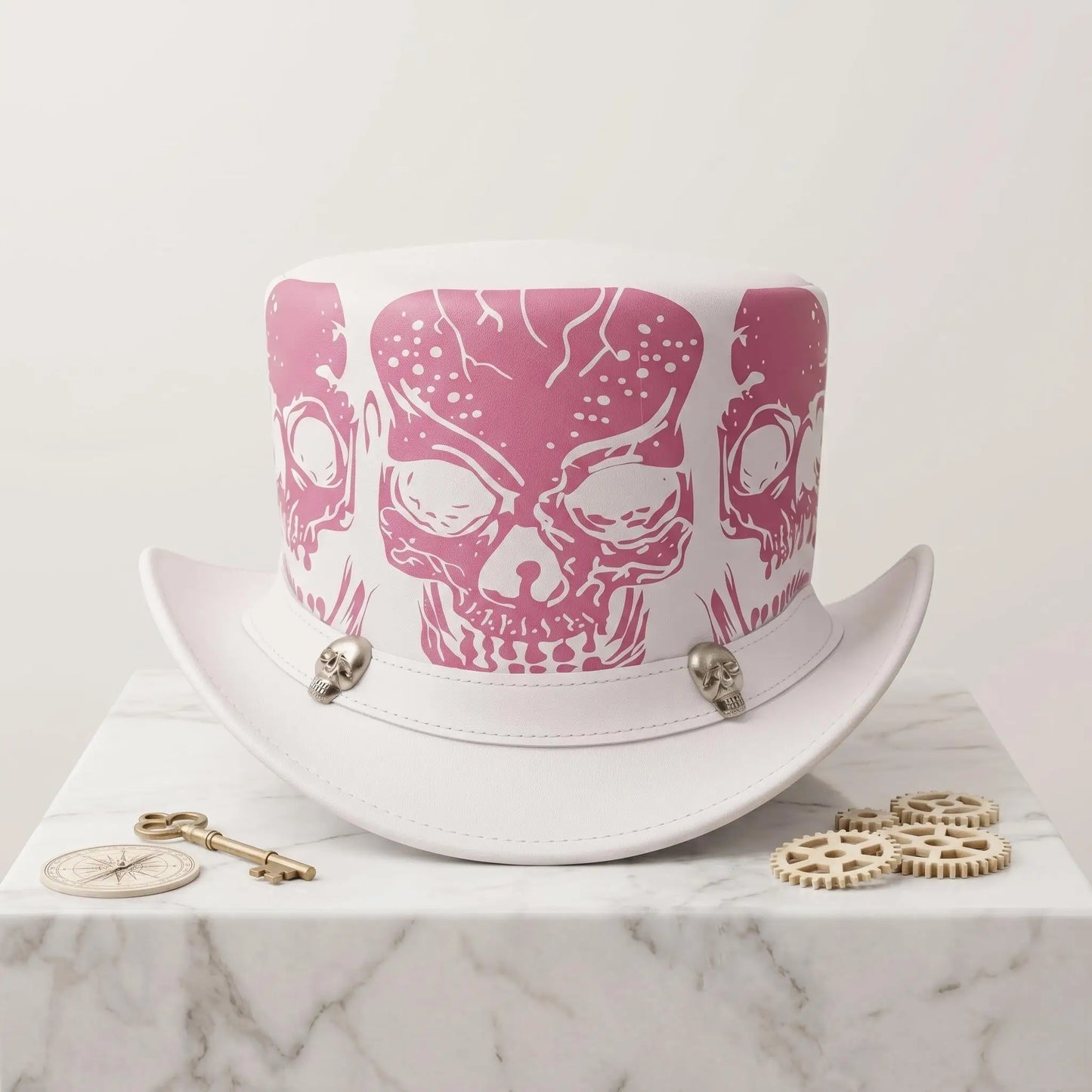 Handmade White Skull Top Hat – Gothic Steampunk Cosplay Headwear