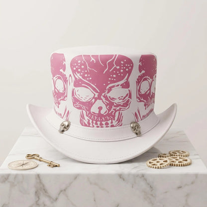 Handmade White Skull Top Hat – Gothic Steampunk Cosplay Headwear