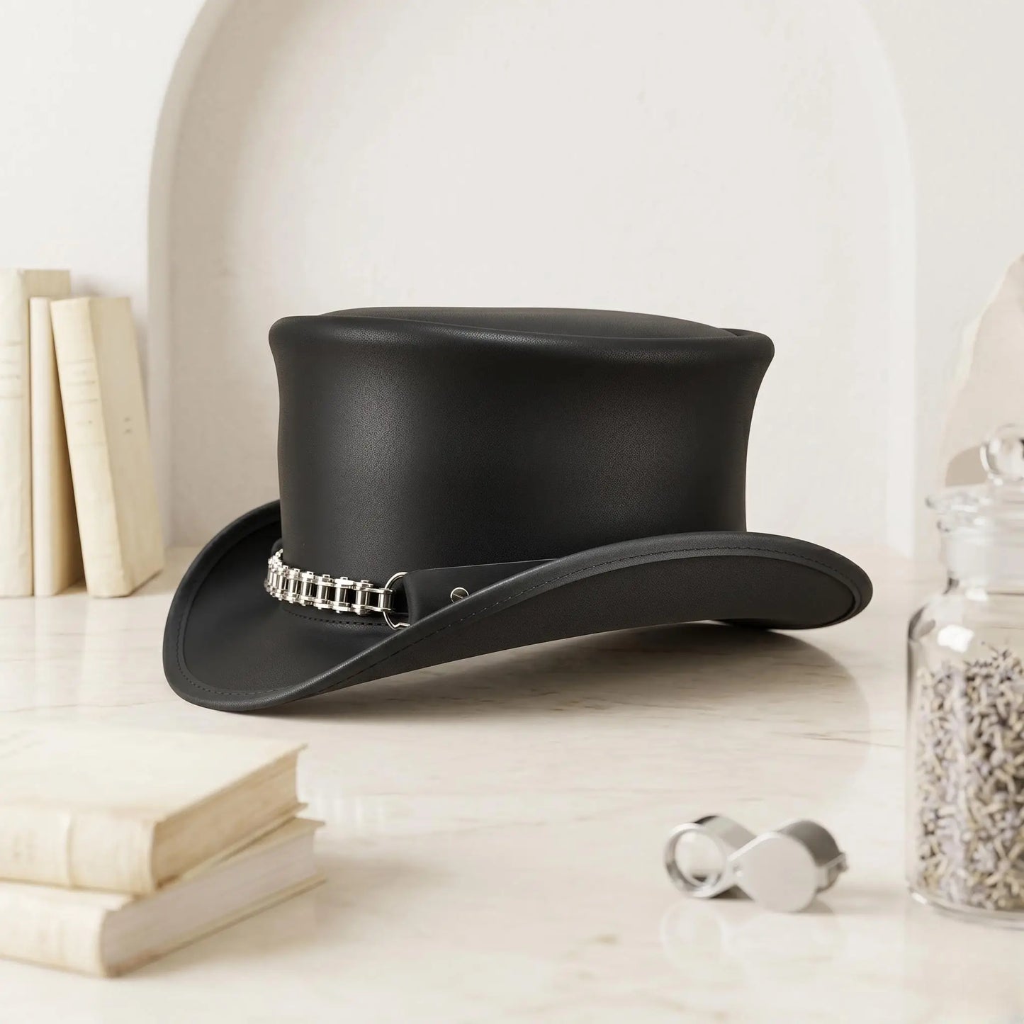Handmade Leather Steampunk Top Hat | Gothic Biker Style