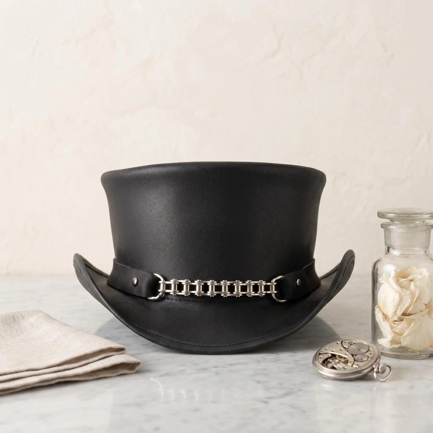 Handmade Leather Steampunk Top Hat | Gothic Biker Style