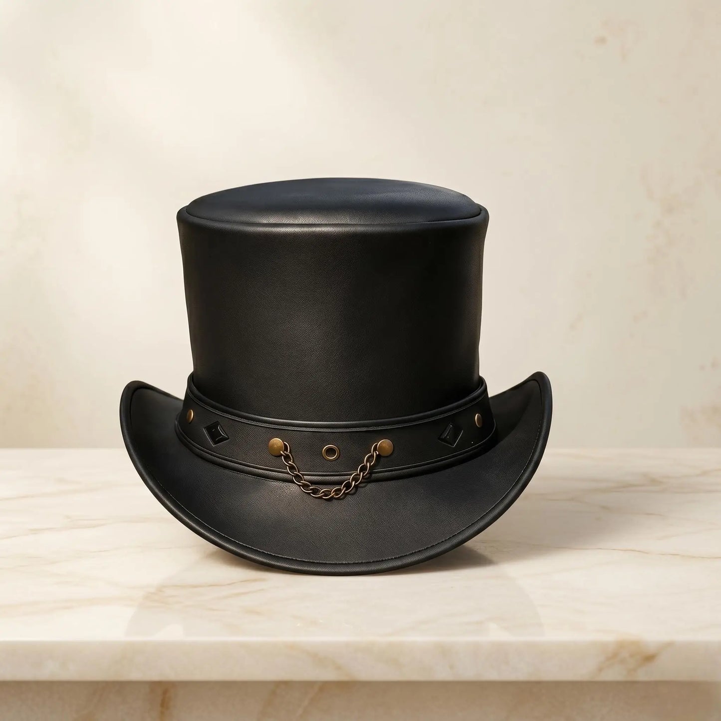 Handcrafted Steampunk Leather Top Hat – Victorian Gothic Cosplay & Alternative Fashion Headwear