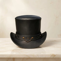 Handcrafted Steampunk Leather Top Hat – Victorian Gothic Cosplay & Alternative Fashion Headwear