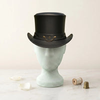 Handcrafted Steampunk Leather Top Hat – Victorian Gothic Cosplay & Alternative Fashion Headwear