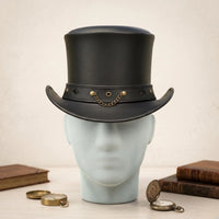 Handcrafted Steampunk Leather Top Hat – Victorian Gothic Cosplay & Alternative Fashion Headwear