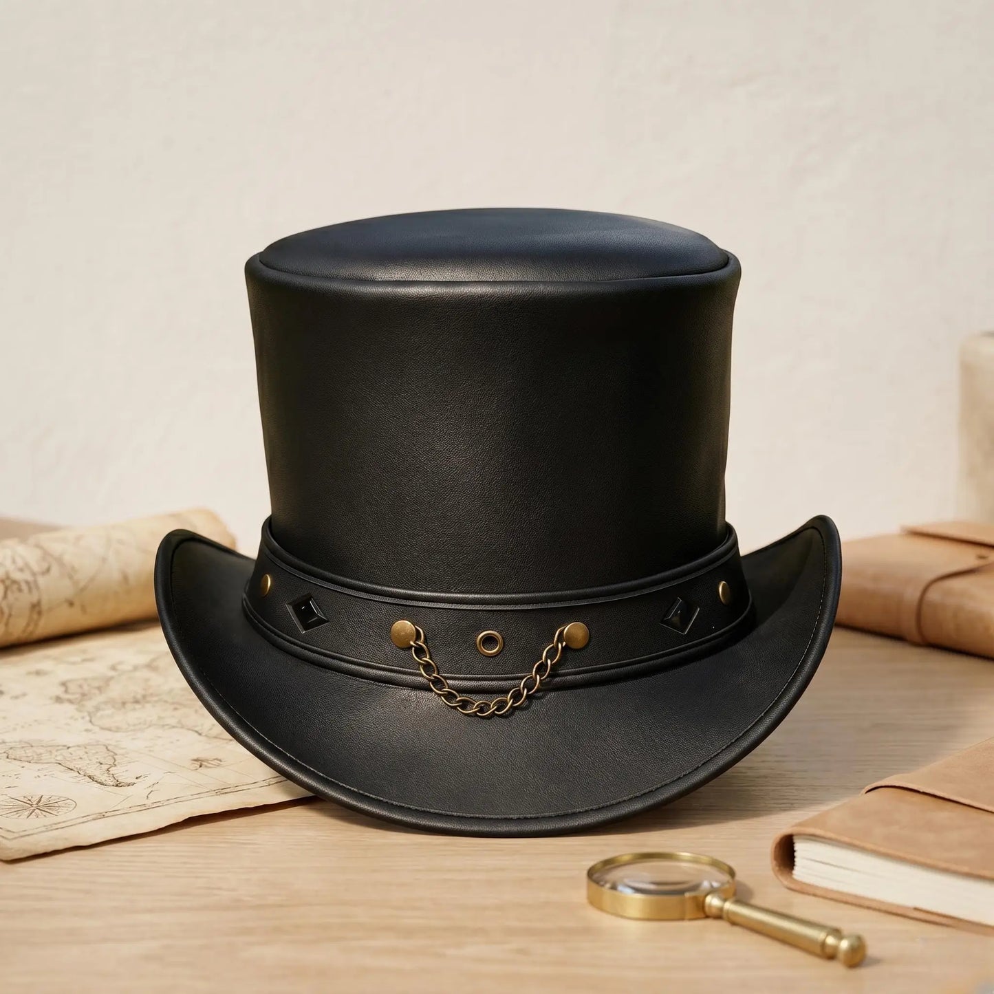 Handcrafted Steampunk Leather Top Hat – Victorian Gothic Cosplay & Alternative Fashion Headwear