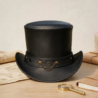 Handcrafted Steampunk Leather Top Hat – Victorian Gothic Cosplay & Alternative Fashion Headwear