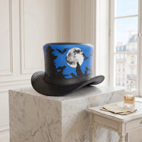Handcrafted Steampunk Leather Top Hat – Gothic Moonlit Forest & Bats Design