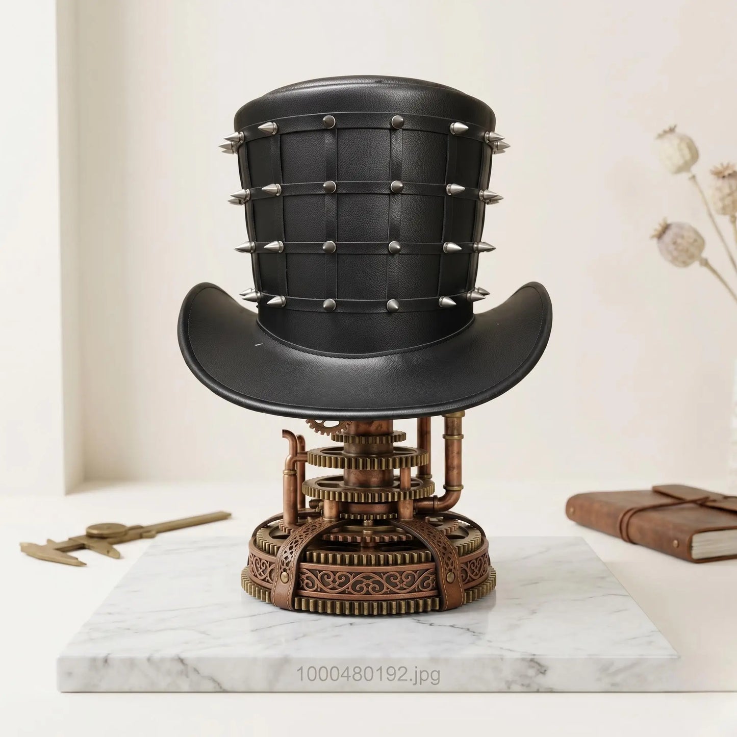 Unleash Your Edge: Handcrafted Gothic Spike Studded Leather Top Hat