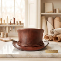 Handmade Brown Leather Top Hat – Vintage Western Steampunk Style