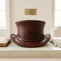 Handmade Brown Leather Top Hat – Vintage Western Steampunk Style