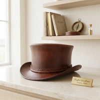 Handmade Brown Leather Top Hat – Vintage Western Steampunk Style