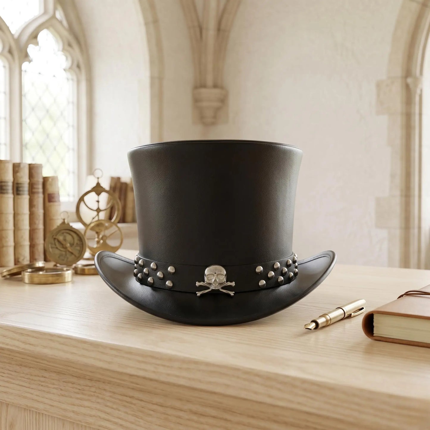 Steampunk Skull Leather Top Hat – Gothic Victorian Cosplay Accessories