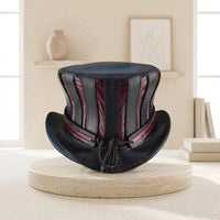 Handmade Steampunk Leather Top Hat — Black & Burgundy Victorian Gothic Cosplay Hat