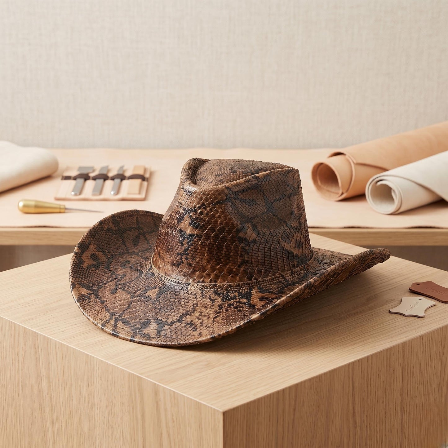 Snake Embossed Leather Cowboy Hat – Handmade Western Festival Style