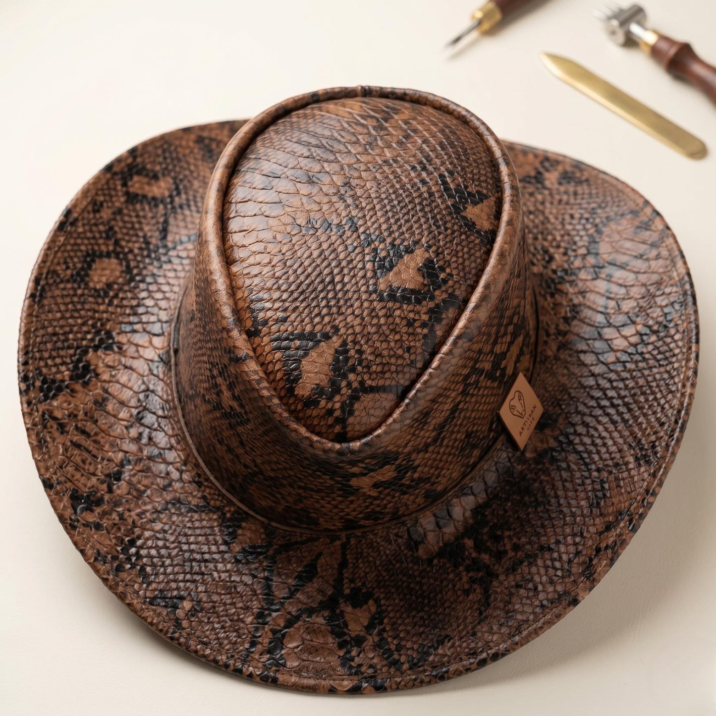 Snake Embossed Leather Cowboy Hat – Handmade Western Festival Style