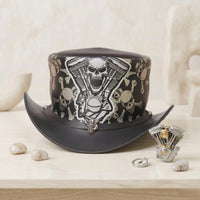 High-Octane Gothic Style Handcrafted Leather Skull & Engine Top Hat