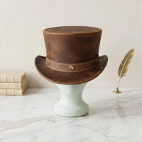 Brown Leather Top Hat – Distressed Steampunk Victorian Style