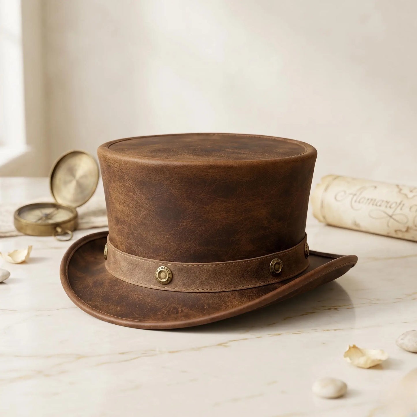Brown Leather Top Hat – Distressed Steampunk Victorian Style