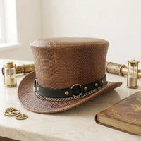 Handcrafted Men’s Brown Snakeskin Leather Steampunk Top Hat