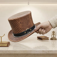 Handcrafted Men’s Brown Snakeskin Leather Steampunk Top Hat