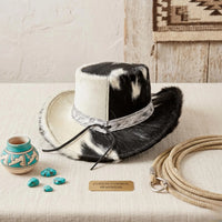 Black & White Cowhide Western Top Hat | Authentic Cow Print Cowboy Hat