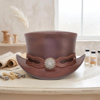 Handmade Brown Leather Steampunk Top Hat – Victorian Vintage Western Cosplay Crown
