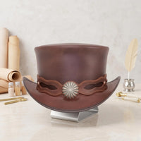 Handmade Brown Leather Steampunk Top Hat – Victorian Vintage Western Cosplay Crown