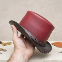 Handmade Red Leather Top Hat | Steampunk & Victorian Cosplay Hat