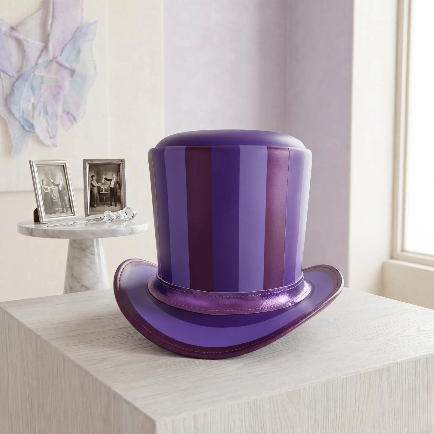 Handcrafted Purple Striped Leather Steampunk Top Hat – Victorian Gothic Cosplay Accessory
