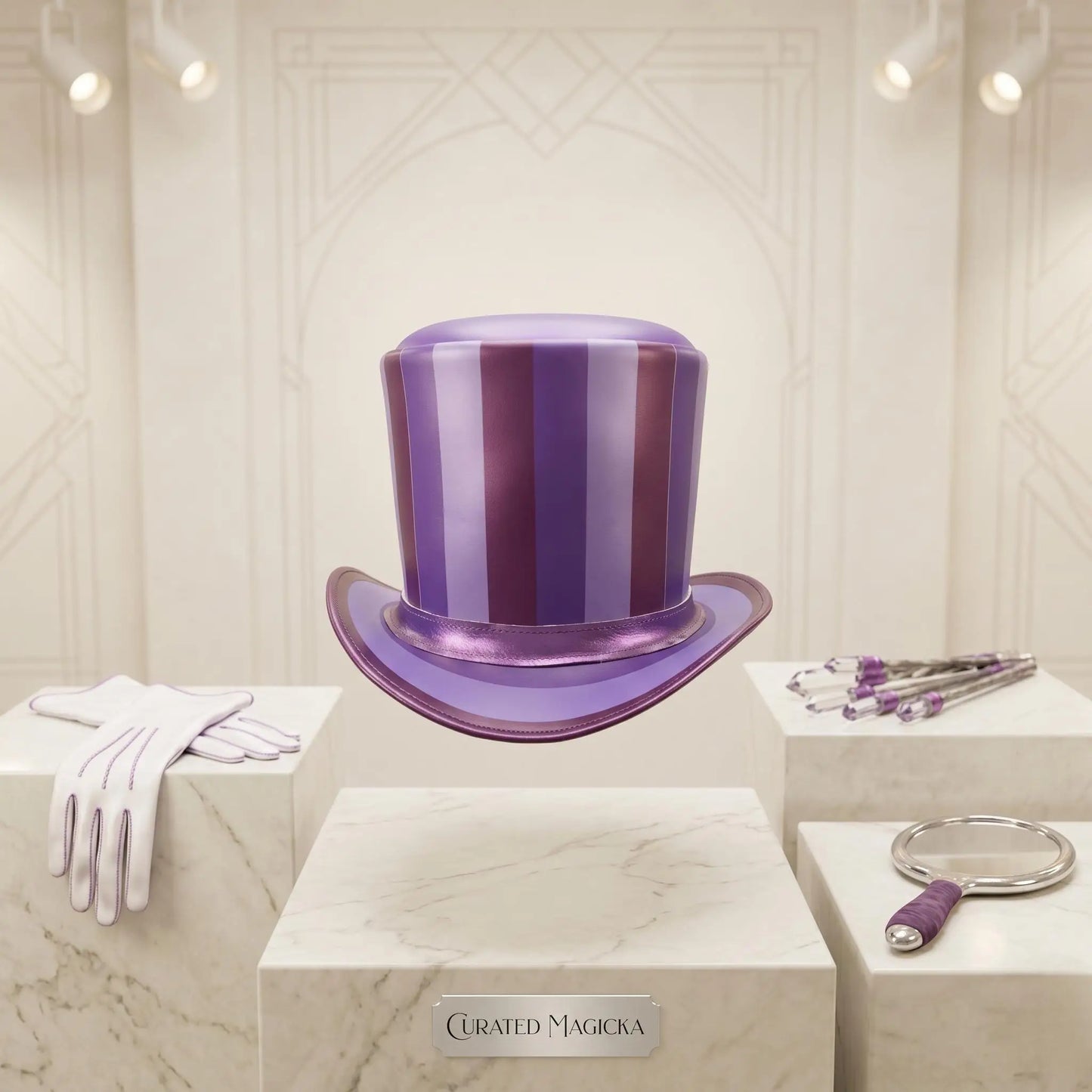Handcrafted Purple Striped Leather Steampunk Top Hat – Victorian Gothic Cosplay Accessory