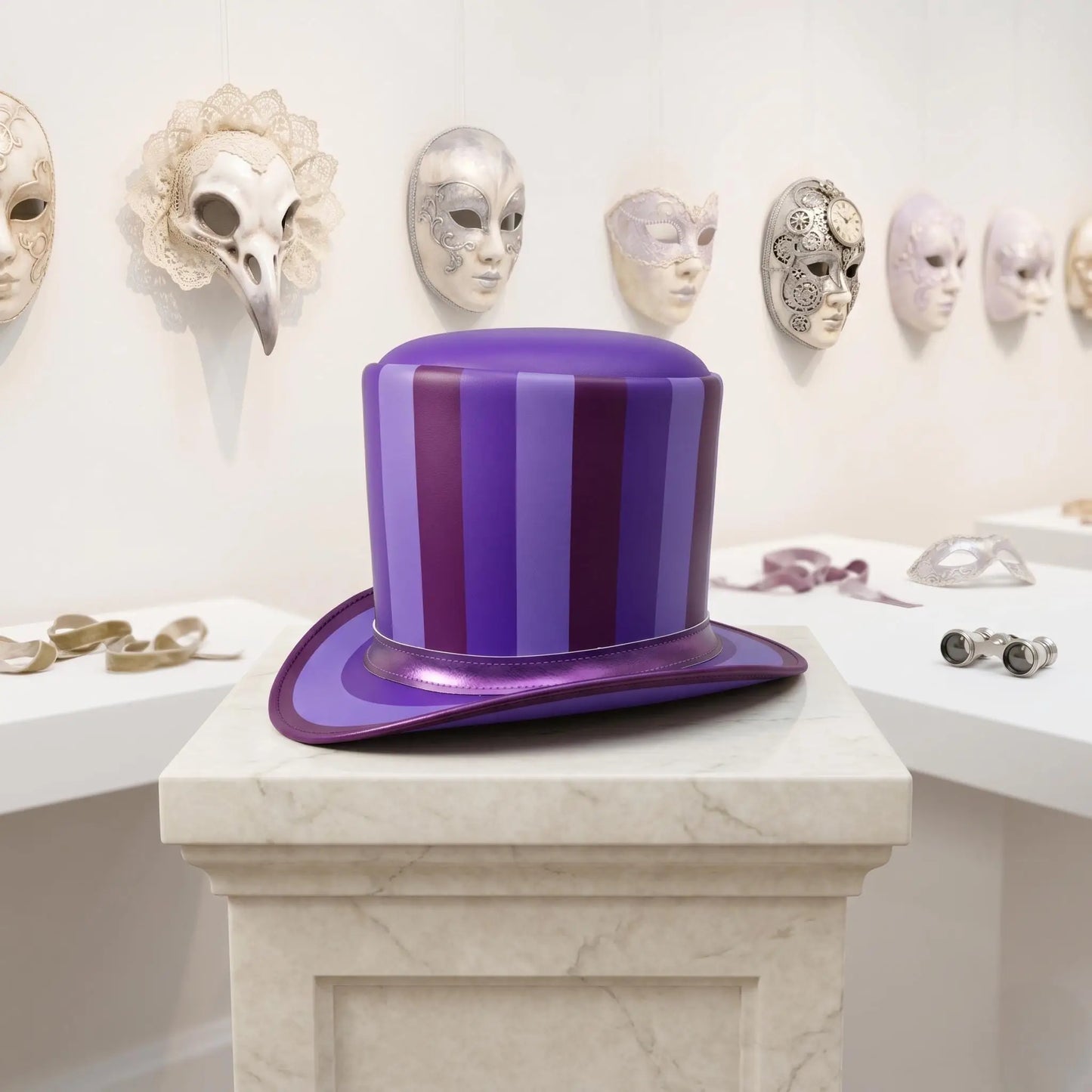 Handcrafted Purple Striped Leather Steampunk Top Hat – Victorian Gothic Cosplay Accessory