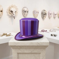 Handcrafted Purple Striped Leather Steampunk Top Hat – Victorian Gothic Cosplay Accessory