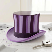Handcrafted Purple Striped Leather Steampunk Top Hat – Victorian Gothic Cosplay Accessory