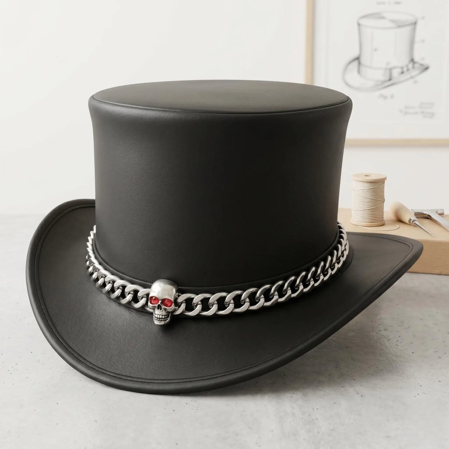 Handmade Steampunk Skull Leather Top Hat – Gothic Victorian Cosplay Headwear