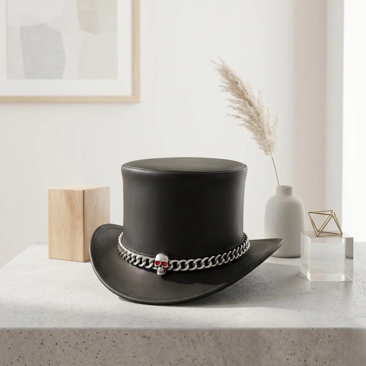Handmade Steampunk Skull Leather Top Hat – Gothic Victorian Cosplay Headwear