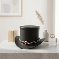 Handmade Steampunk Skull Leather Top Hat – Gothic Victorian Cosplay Headwear