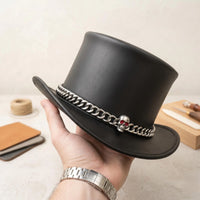 Handmade Steampunk Skull Leather Top Hat – Gothic Victorian Cosplay Headwear