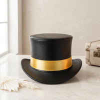 The Zenith Steampunk Black Leather Top Hat with Gold Band