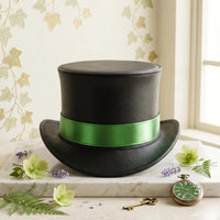 Black Leather Top Hat with Vibrant Green Ribbon Bank Festival Fashion Accessory